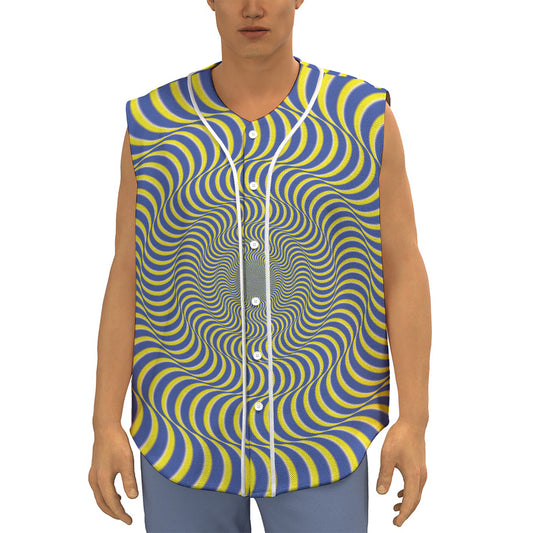 Blue And Yellow Illusory Motion Print Sleeveless Baseball Jersey