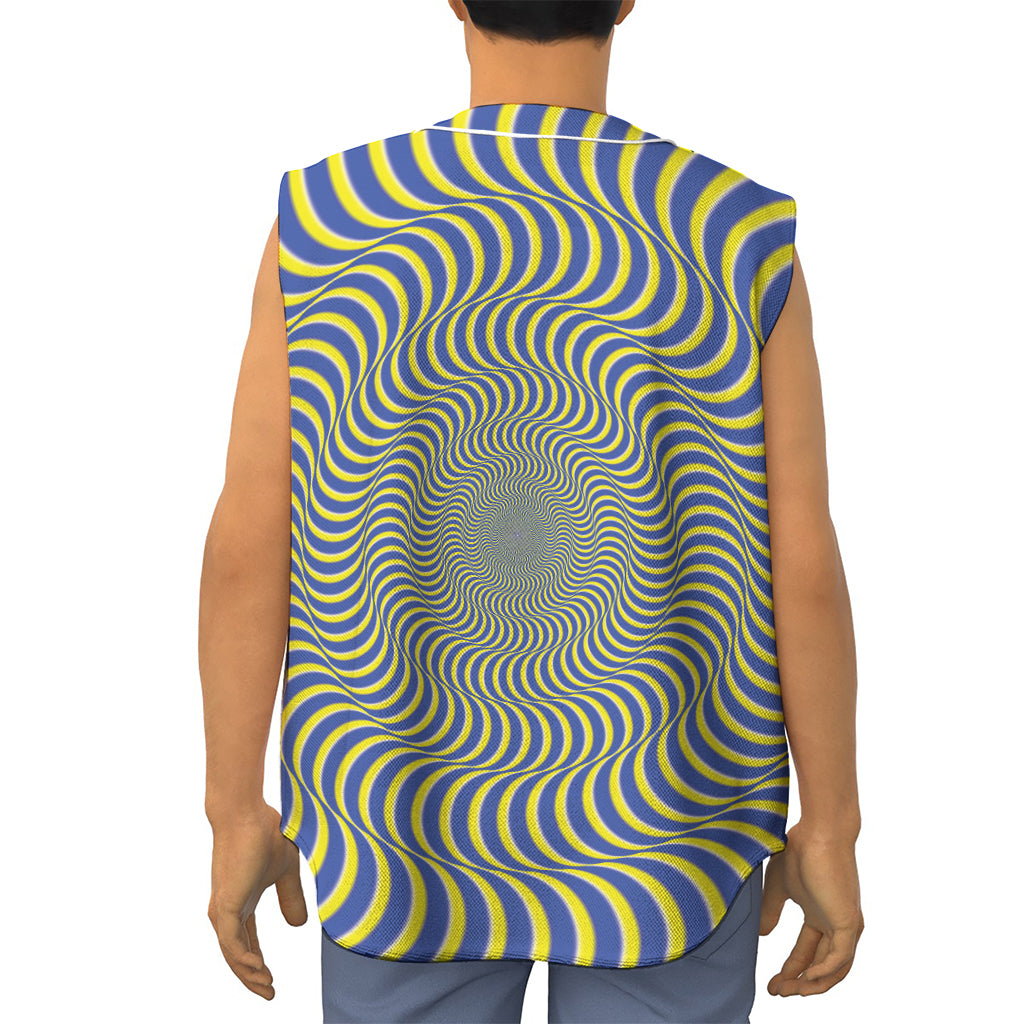 Blue And Yellow Illusory Motion Print Sleeveless Baseball Jersey