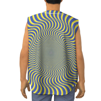 Blue And Yellow Illusory Motion Print Sleeveless Baseball Jersey