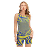 Blue And Yellow Illusory Motion Print Sleeveless One Piece Swimsuit