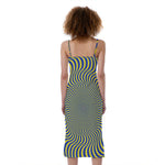 Blue And Yellow Illusory Motion Print Slim Fit Midi Cami Dress