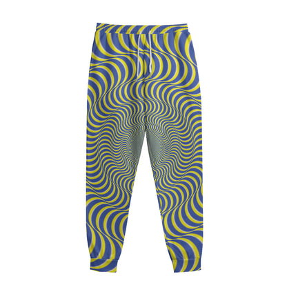 Blue And Yellow Illusory Motion Print Sweatpants