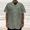 Blue And Yellow Illusory Motion Print Textured Short Sleeve Shirt