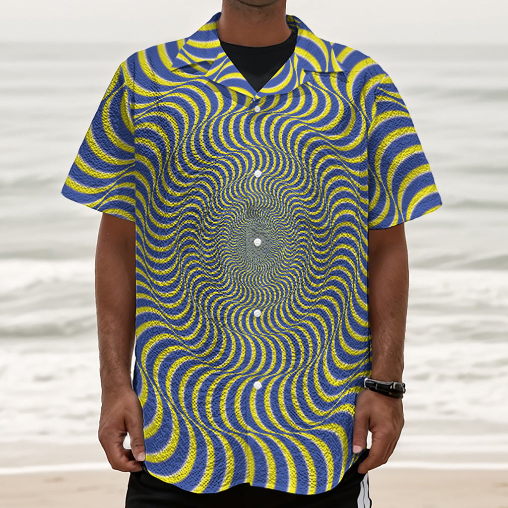 Blue And Yellow Illusory Motion Print Textured Short Sleeve Shirt