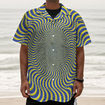 Blue And Yellow Illusory Motion Print Textured Short Sleeve Shirt