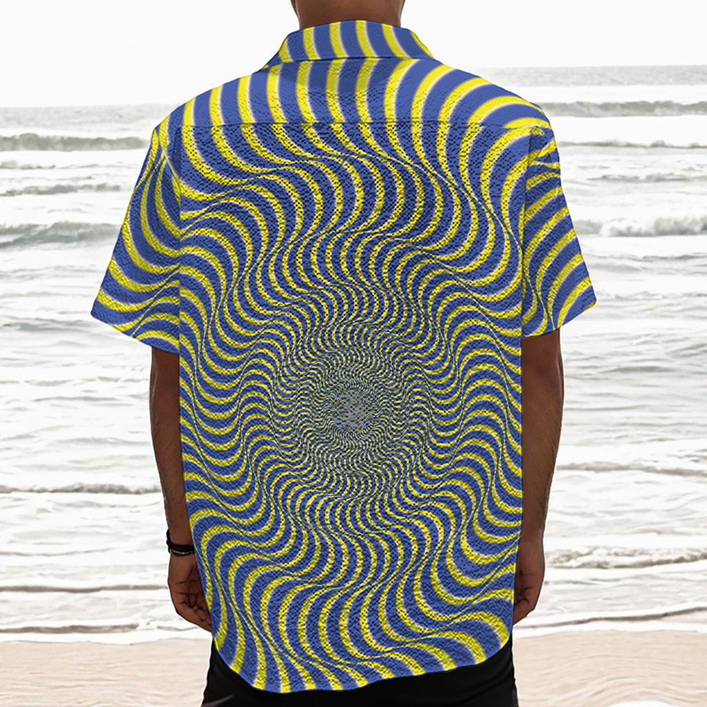 Blue And Yellow Illusory Motion Print Textured Short Sleeve Shirt