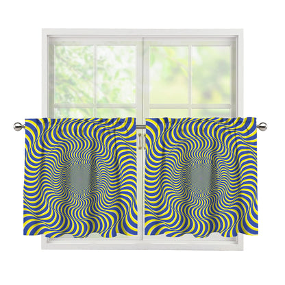 Blue And Yellow Illusory Motion Print Tier Curtains