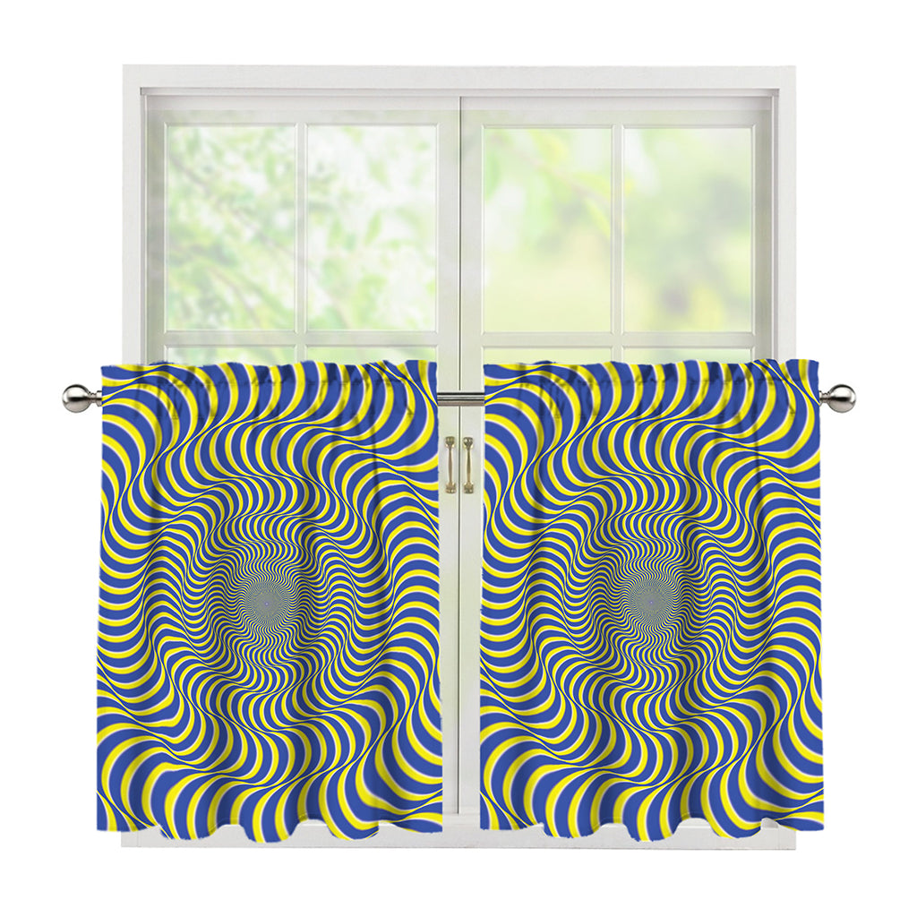 Blue And Yellow Illusory Motion Print Tier Curtains