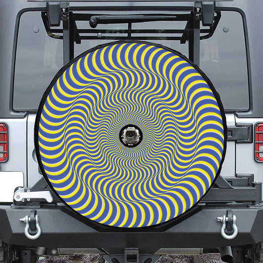 Blue And Yellow Illusory Motion Print Tire Cover With Camera Hole