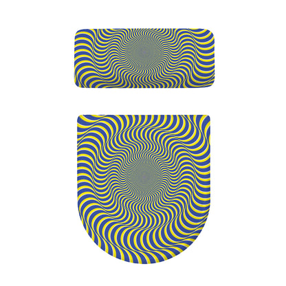 Blue And Yellow Illusory Motion Print Toilet Lid And Tank Cover Set