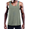 Blue And Yellow Illusory Motion Print Men's Workout Tank Top