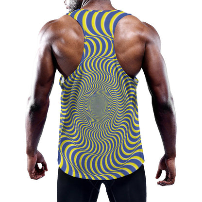 Blue And Yellow Illusory Motion Print Training Tank Top