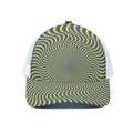 Blue And Yellow Illusory Motion Print White Mesh Trucker Hat