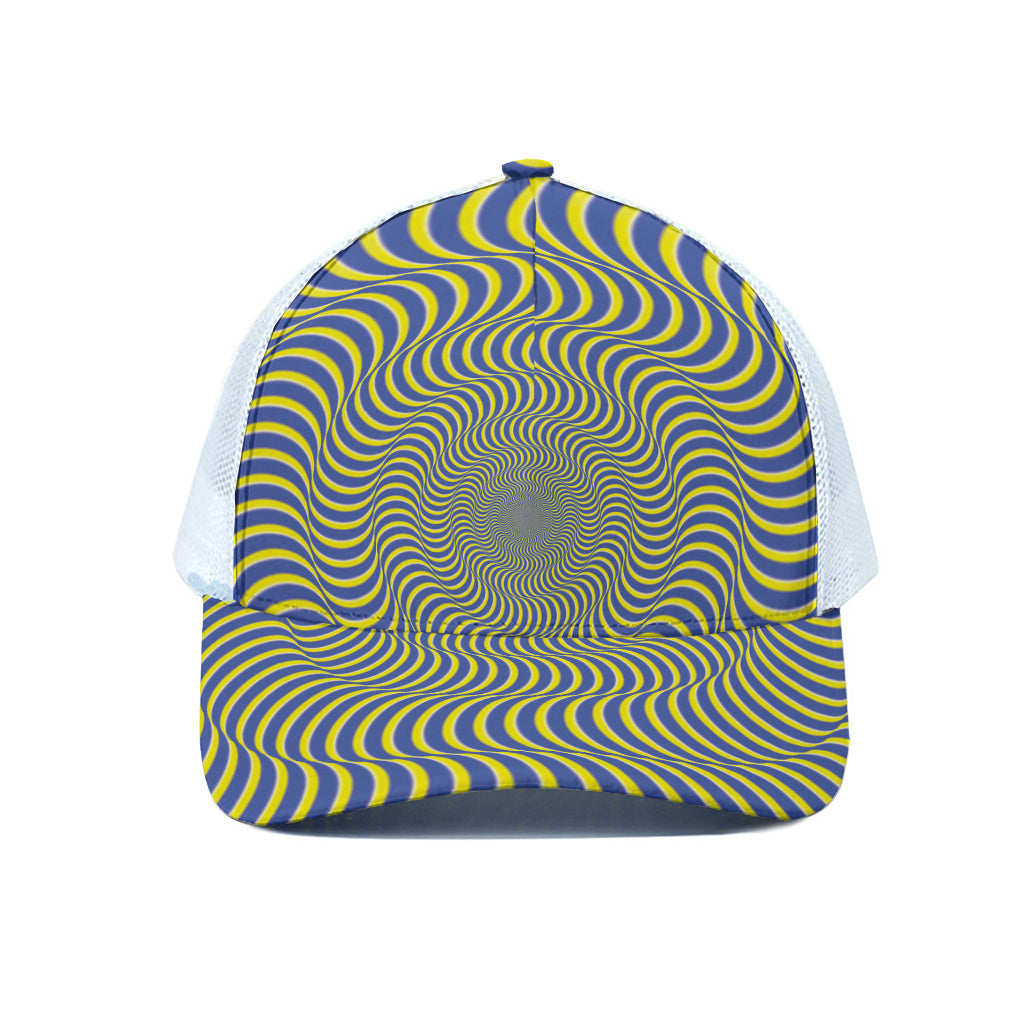 Blue And Yellow Illusory Motion Print White Mesh Trucker Cap