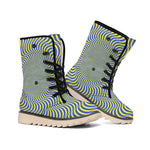 Blue And Yellow Illusory Motion Print Winter Boots