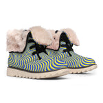 Blue And Yellow Illusory Motion Print Winter Boots