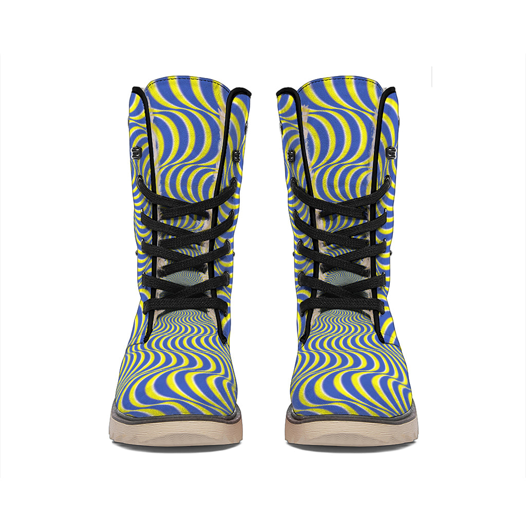 Blue And Yellow Illusory Motion Print Winter Boots