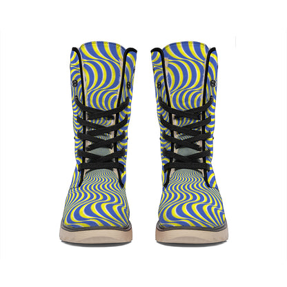 Blue And Yellow Illusory Motion Print Winter Boots