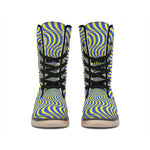 Blue And Yellow Illusory Motion Print Winter Boots