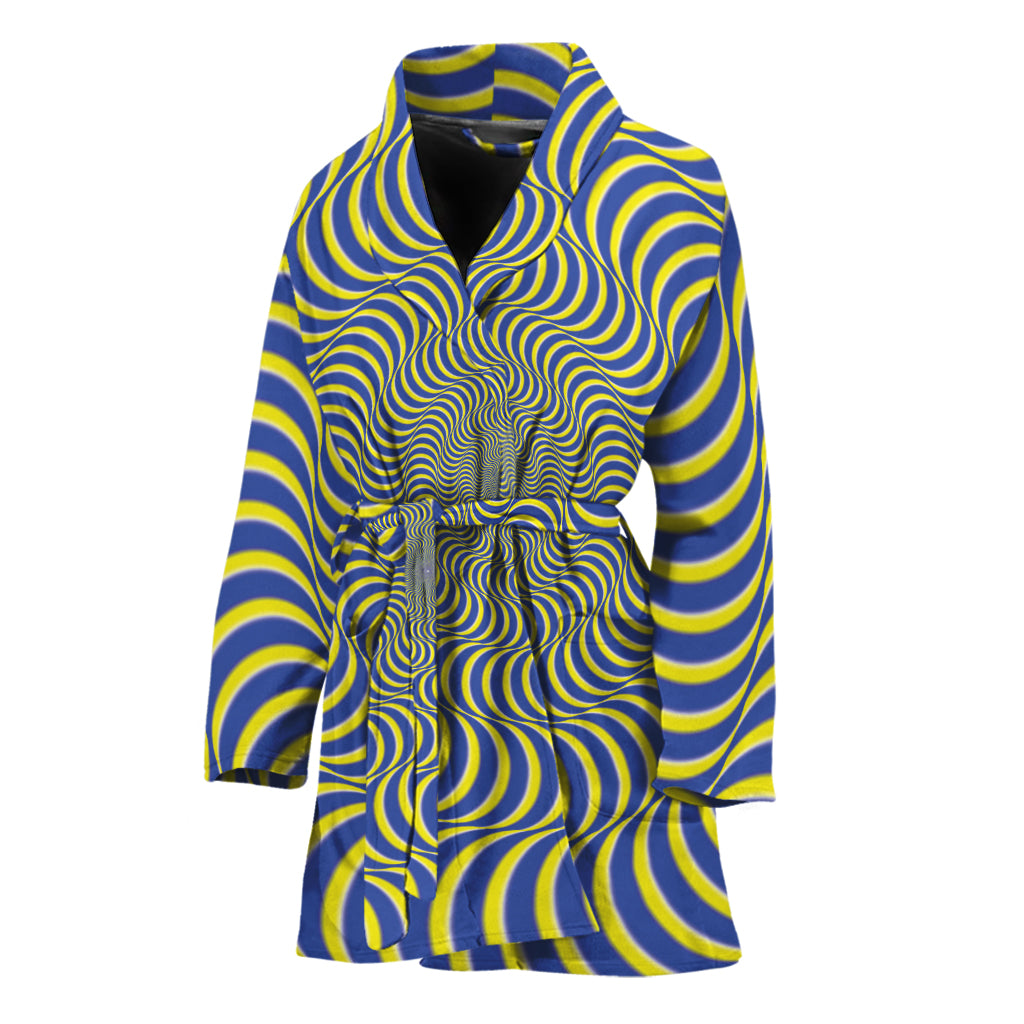 Blue And Yellow Illusory Motion Print Women's Bathrobe