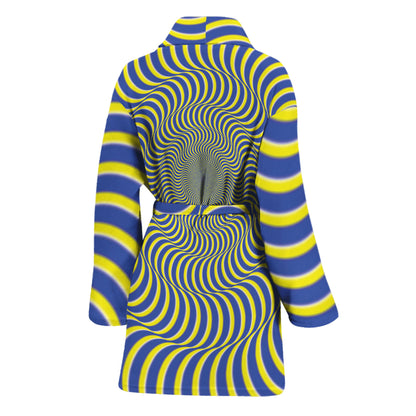 Blue And Yellow Illusory Motion Print Women's Bathrobe
