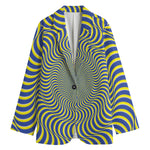 Blue And Yellow Illusory Motion Print Women's Blazer