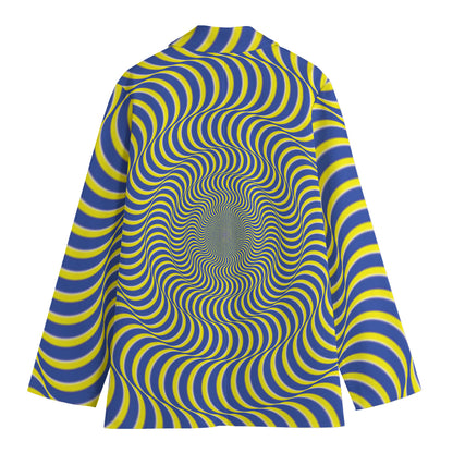 Blue And Yellow Illusory Motion Print Women's Blazer