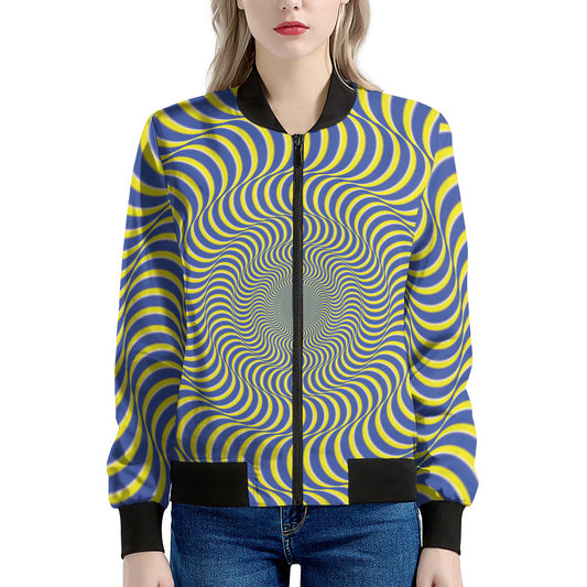 Blue And Yellow Illusory Motion Print Women's Bomber Jacket