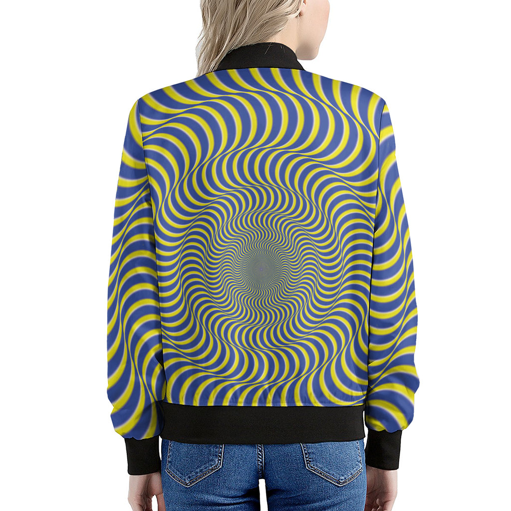 Blue And Yellow Illusory Motion Print Women's Bomber Jacket