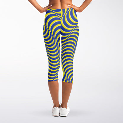 Blue And Yellow Illusory Motion Print Women's Capri Leggings