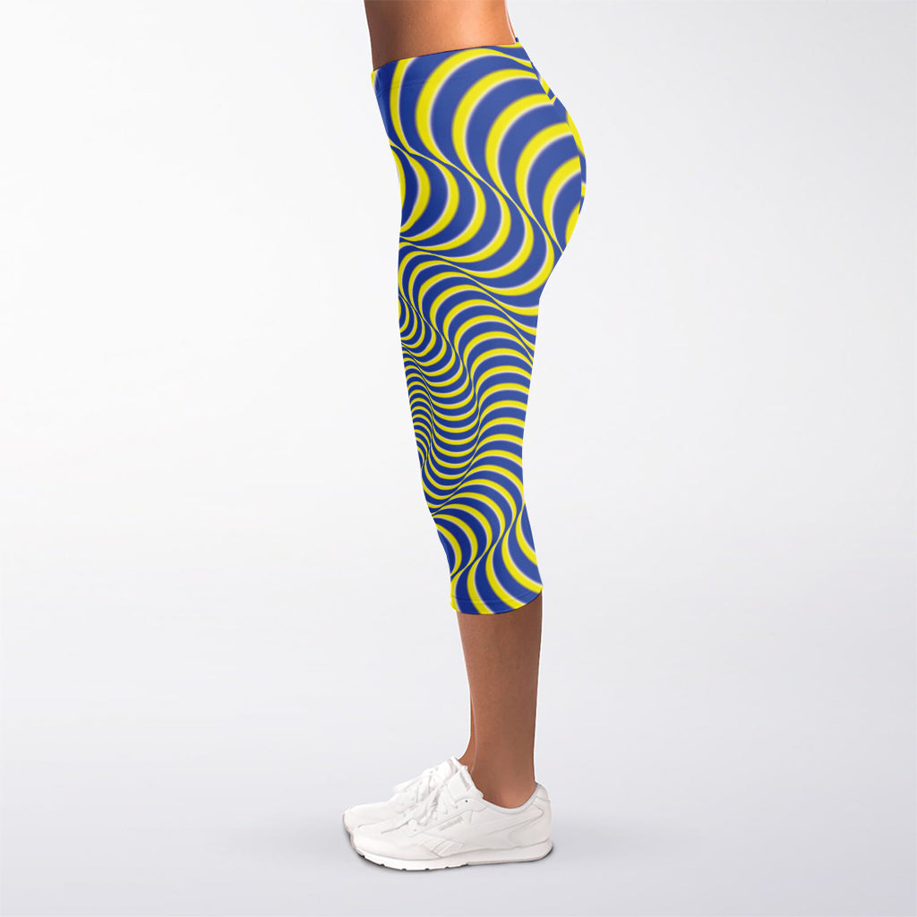 Blue And Yellow Illusory Motion Print Women's Capri Leggings