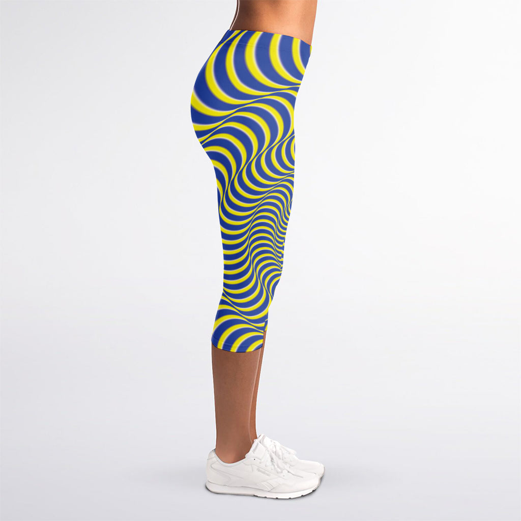 Blue And Yellow Illusory Motion Print Women's Capri Leggings