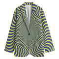 Blue And Yellow Illusory Motion Print Women's Cotton Blazer