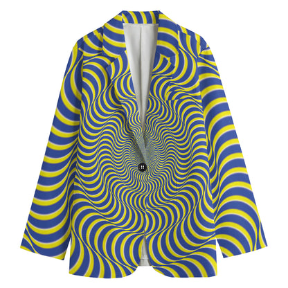 Blue And Yellow Illusory Motion Print Women's Cotton Blazer