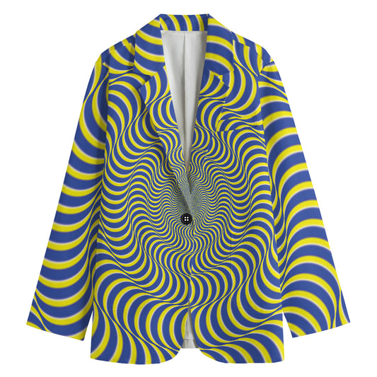 Blue And Yellow Illusory Motion Print Women's Cotton Blazer