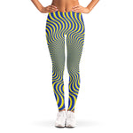 Blue And Yellow Illusory Motion Print Women's Leggings