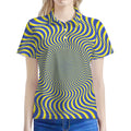 Blue And Yellow Illusory Motion Print Women's Polo Shirt