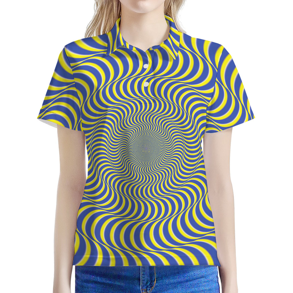 Blue And Yellow Illusory Motion Print Women's Polo Shirt