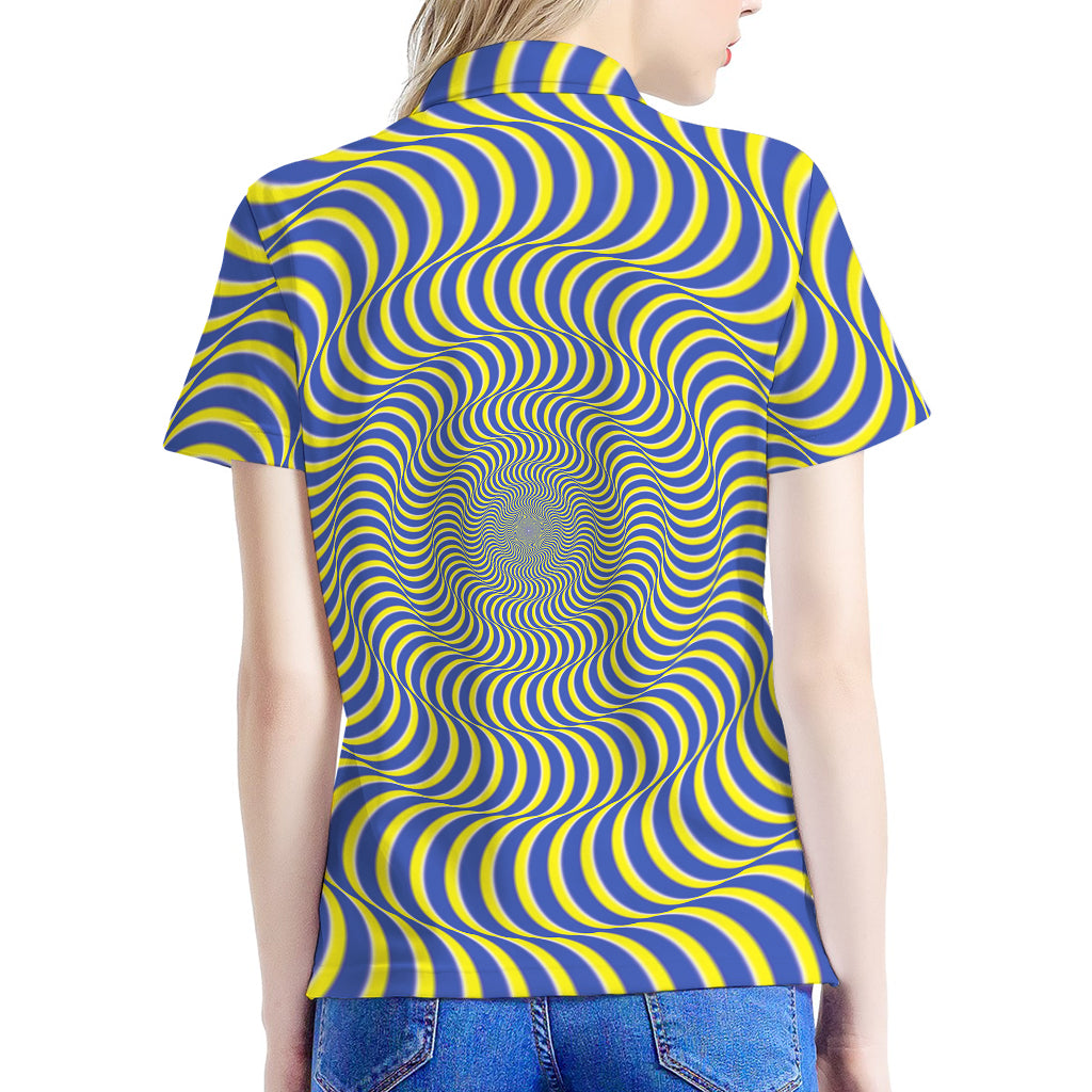 Blue And Yellow Illusory Motion Print Women's Polo Shirt