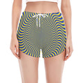 Blue And Yellow Illusory Motion Print Women's Split Running Shorts
