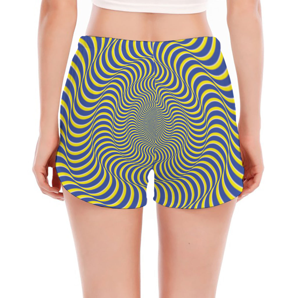 Blue And Yellow Illusory Motion Print Women's Split Running Shorts