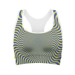 Blue And Yellow Illusory Motion Print Women's Sports Bra