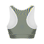 Blue And Yellow Illusory Motion Print Women's Sports Bra