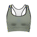 Blue And Yellow Illusory Motion Print Women's Sports Bra