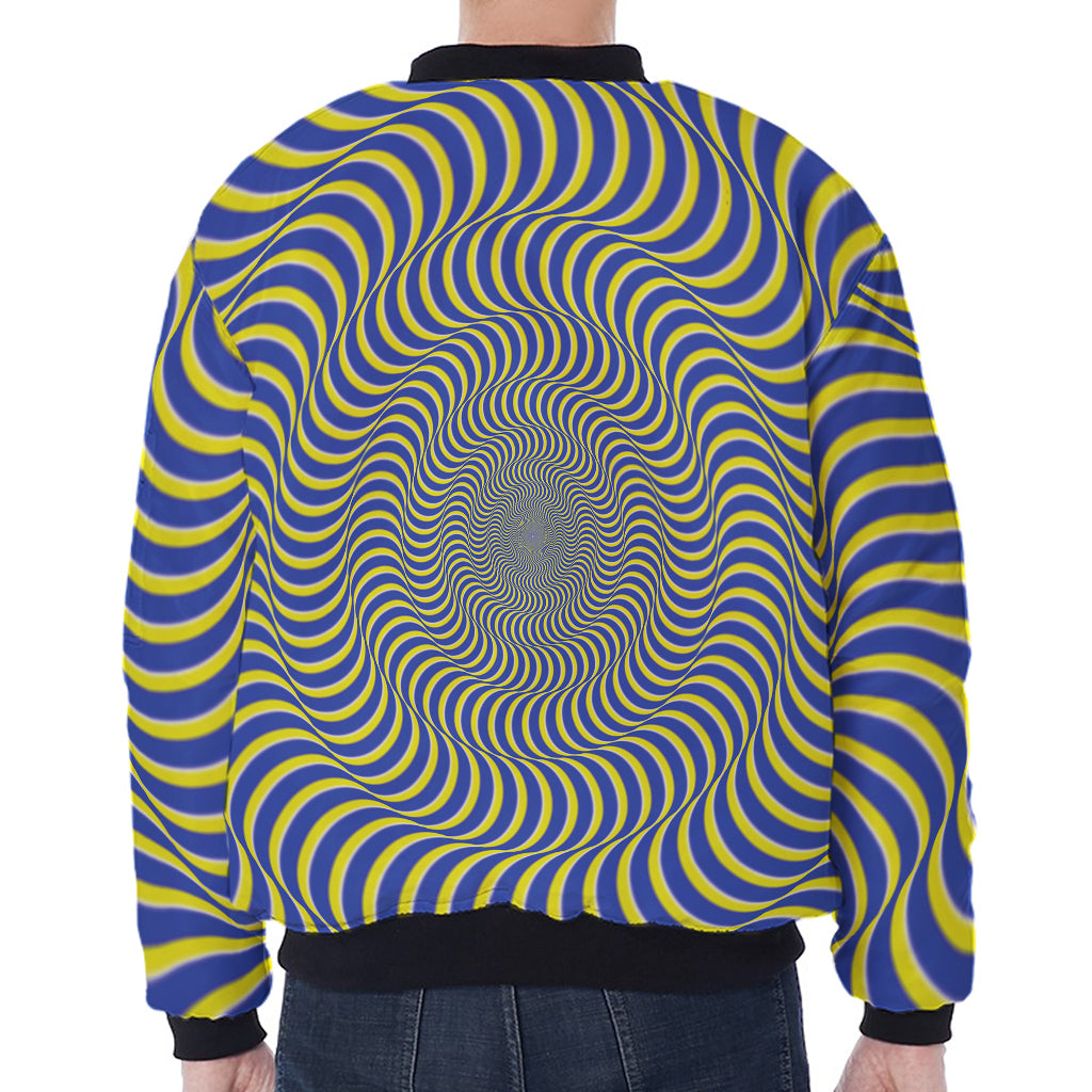 Blue And Yellow Illusory Motion Print Zip Sleeve Bomber Jacket