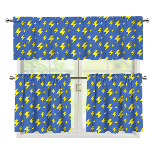 Blue And Yellow Lightning Pattern Print 3 Piece Kitchen Curtains