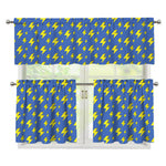 Blue And Yellow Lightning Pattern Print 3 Piece Kitchen Curtains