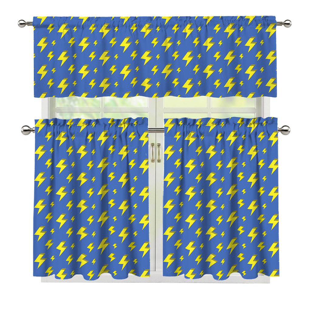 Blue And Yellow Lightning Pattern Print 3 Piece Kitchen Curtains