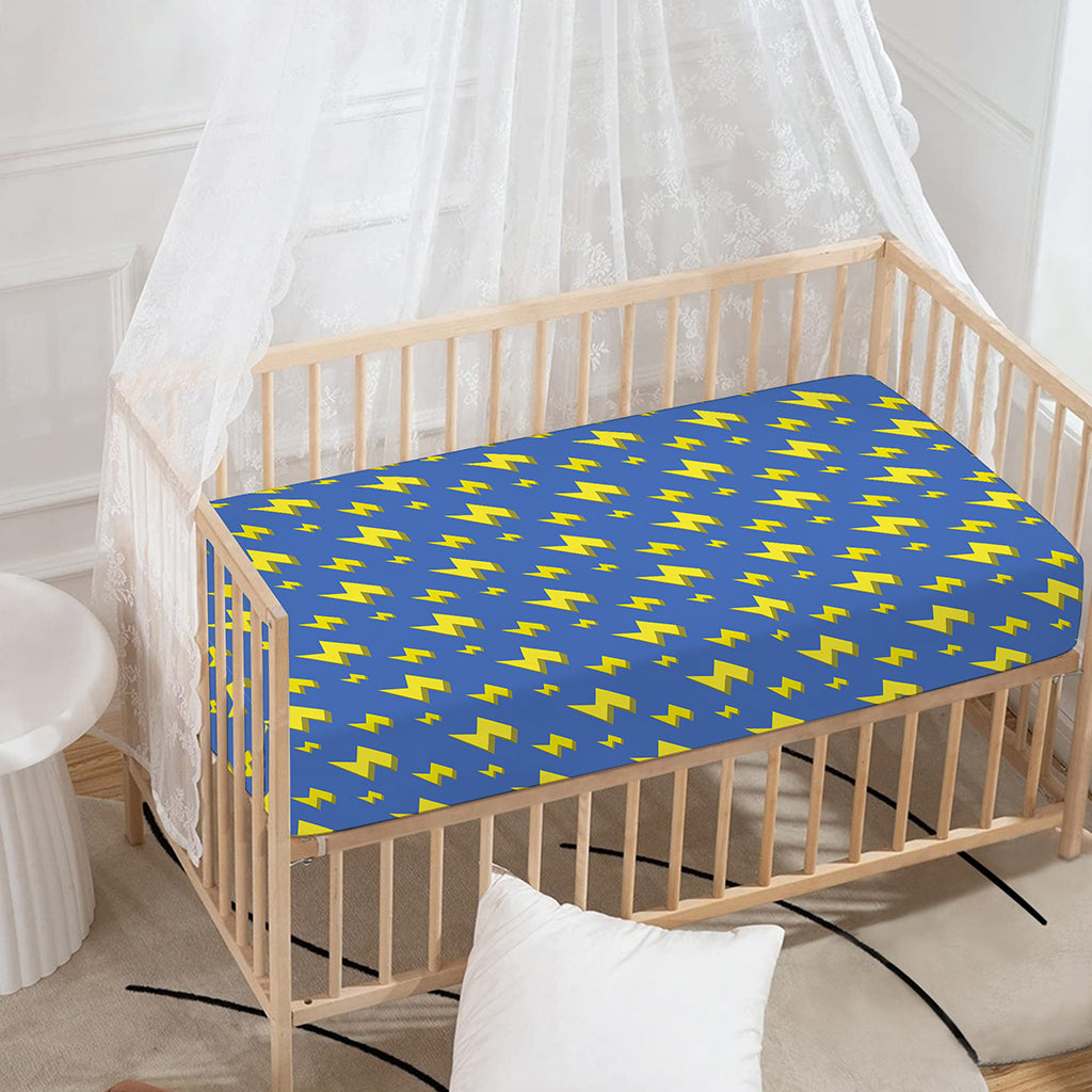 Blue And Yellow Lightning Pattern Print Baby Crib Sheet