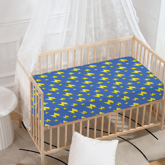 Blue And Yellow Lightning Pattern Print Baby Crib Sheet